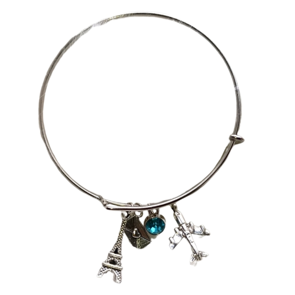 Handmade Travel Themed Charm Bracelet Plane Eiffel Tower